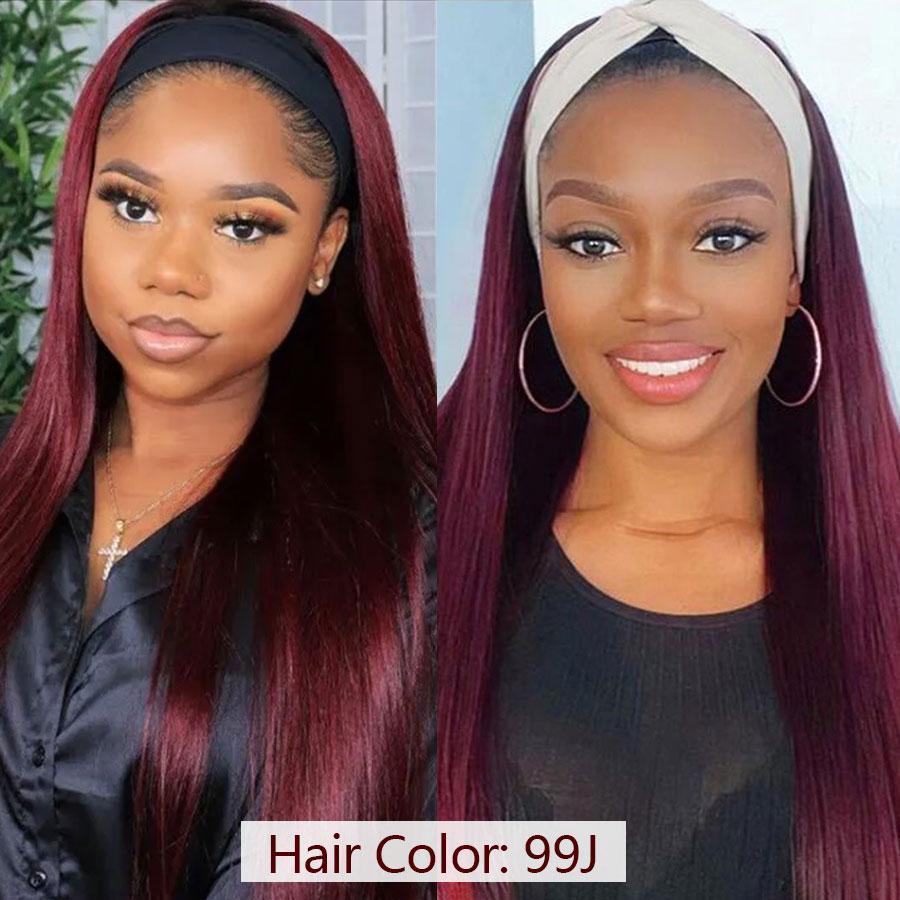 HairHive Straight Hair Headband Wig Human Hair Wigs For Women Full Machine Made Wig With Headband Scarf