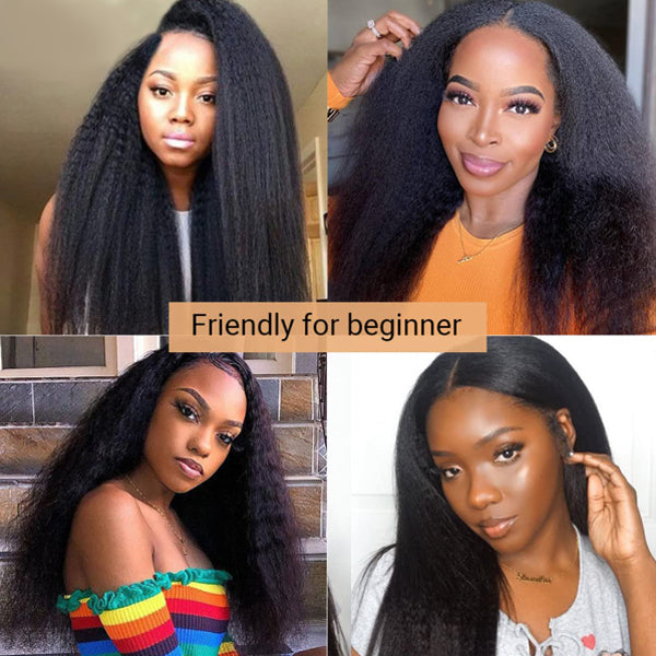 Kinky Straight V Part Wig No Leave Out Thin Part Glueless Wigs Human Hair Wig