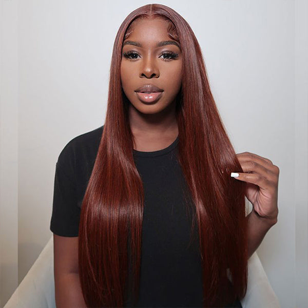 Pre-cut Lace Wig Straight Hair Reddish Brown Color Wear Go Glueless Wig 7x5 HD Lace Wig Preplucked with Natural Hairline