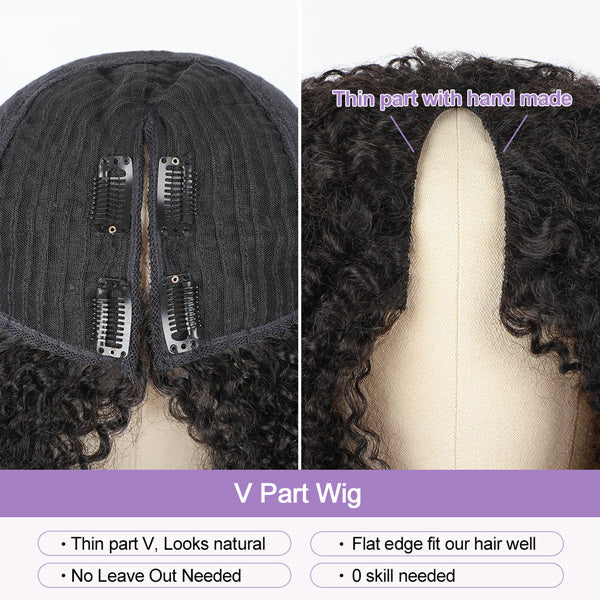 Kinky Straight V Part Wig No Leave Out Thin Part Glueless Wigs Human Hair Wig