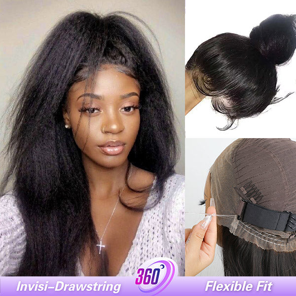 HairHive Kinky Straight Invisi-Drawstring 360 Glueless Wig All-Day Comfortable Wear Go Wig