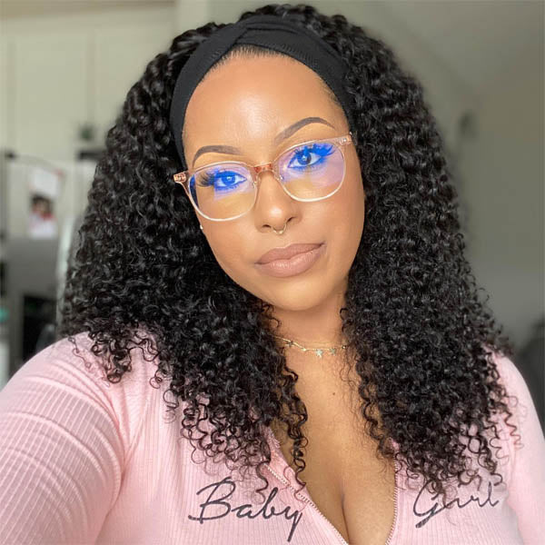 HairHive Kinky Curly Headband Wig Human Hair Scarf Wig No Gel No Glue Jerry Curl Hair Wig With Headband