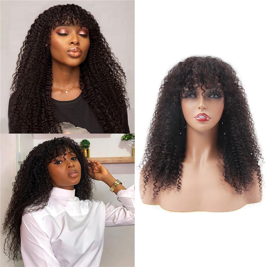 Kinky Curly Bomb Look Premium 100% Remy Human Hair Wig With Bangs
