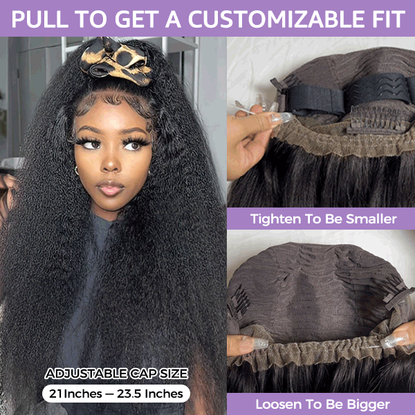 HairHive Kinky Straight Invisi-Drawstring 360 Glueless Wig All-Day Comfortable Wear Go Wig