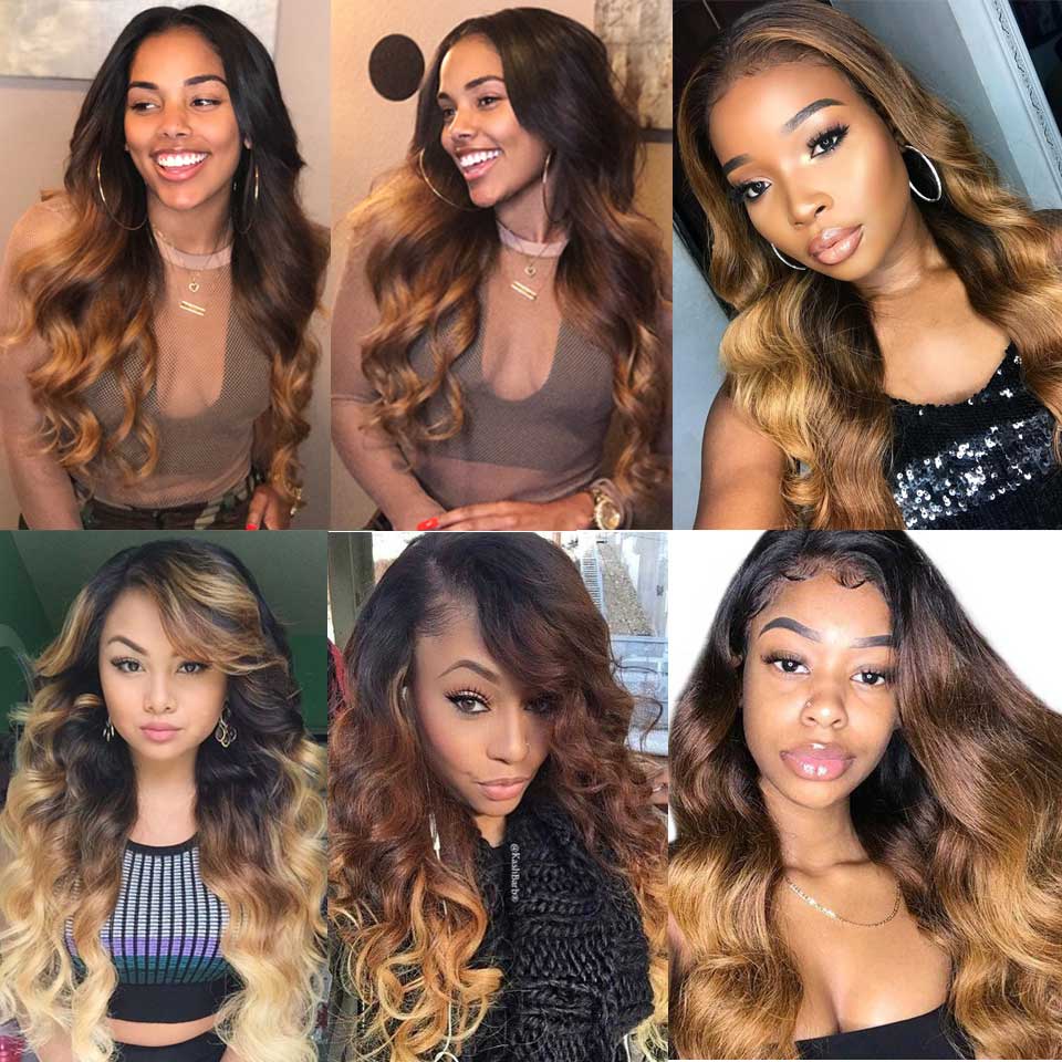 Hive Hair Malaysian Ombre Body Wave Hairs 3 Bundles, T1B/4/27 Ombre Human Hair Weaves