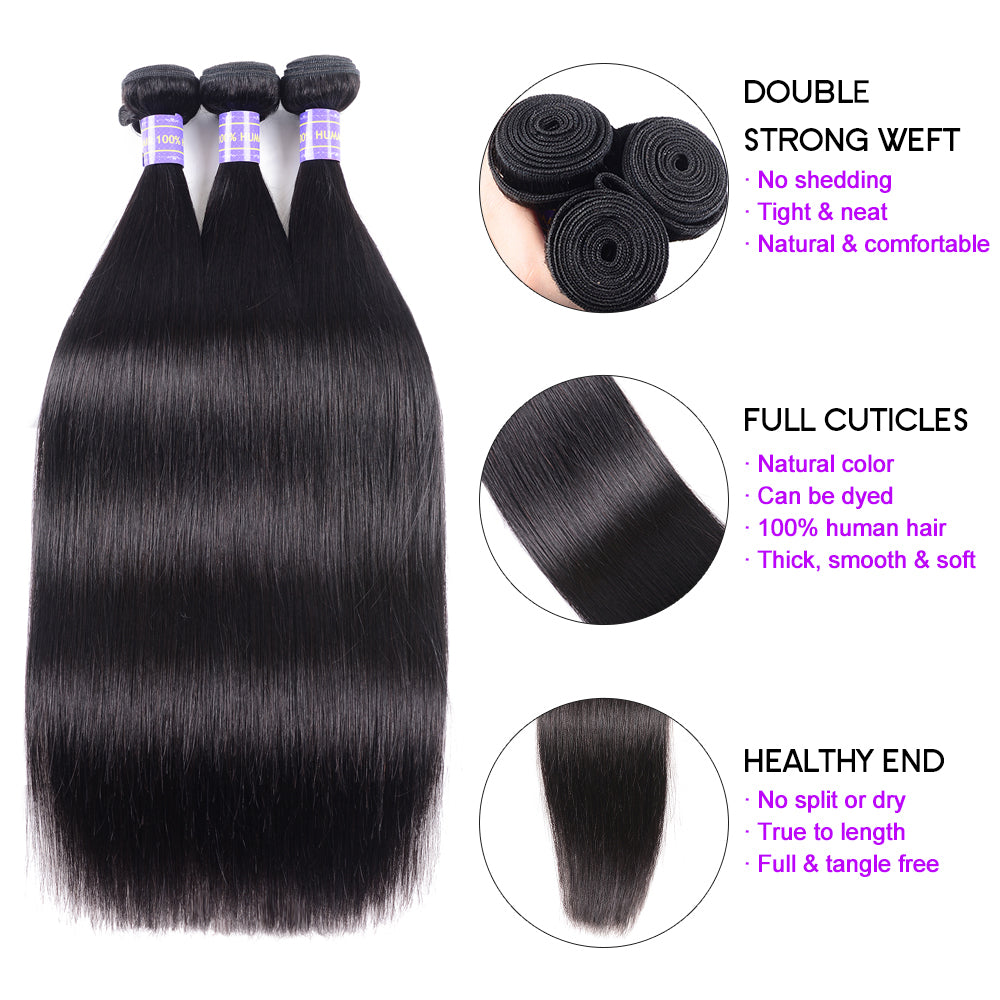 Hive Hair New Remy Human Hair Malaysian Straight Hair 4 Bundles 100% Human Hair Weaves