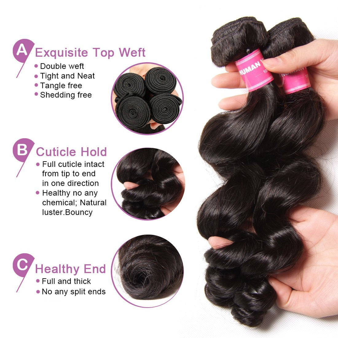 Hive Hair Brazilian Loose Wave 3 Bundles On Sale, 7A Grade Virgin Hair