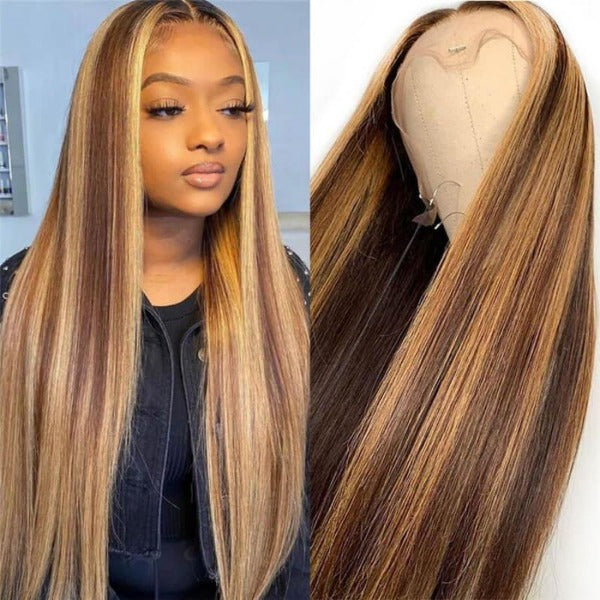 Highlight Straight 13x4 Lace Closure Wigs Human Virgin Hair Lace Front Wigs