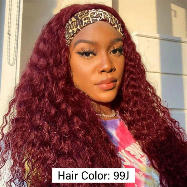 HairHive 100% Human Hair Grip Headband Scarf Wig Water Wave Human Hair Wig Curly No plucking wigs for Women No Glue No Sew In
