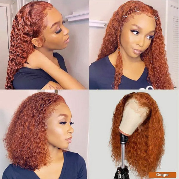 Ginger Human Hair Lace Front Wigs Ginger Orange Deep Wave 13x4 Transparent Lace Front Wigs Real Hair Wigs