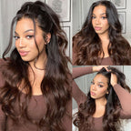 Sunber 7x5 Glueless Lace Black to Chestnut Brown Ombre Loose Wave Wig With Bleached Knots