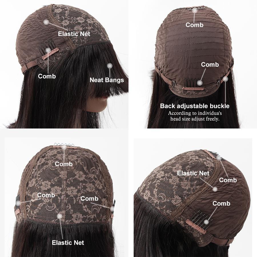 Silky Smooth Straight Human Hair Wig With Bangs Blunt Cut Soft Face-Framing Bangs