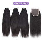 Straight Wavy Curly 3 Bundles With 4x4 Lace Closure Natural Black Virgin Human Hair