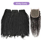 Straight Wavy Curly 3 Bundles With 4x4 Lace Closure Natural Black Virgin Human Hair