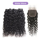 Straight Wavy Curly 3 Bundles With 4x4 Lace Closure Natural Black Virgin Human Hair