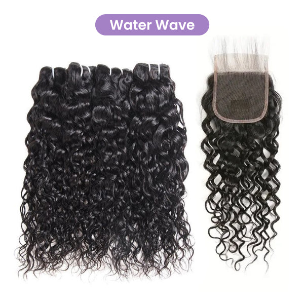 Straight Wavy Curly 3 Bundles With 4x4 Lace Closure Natural Black Virgin Human Hair
