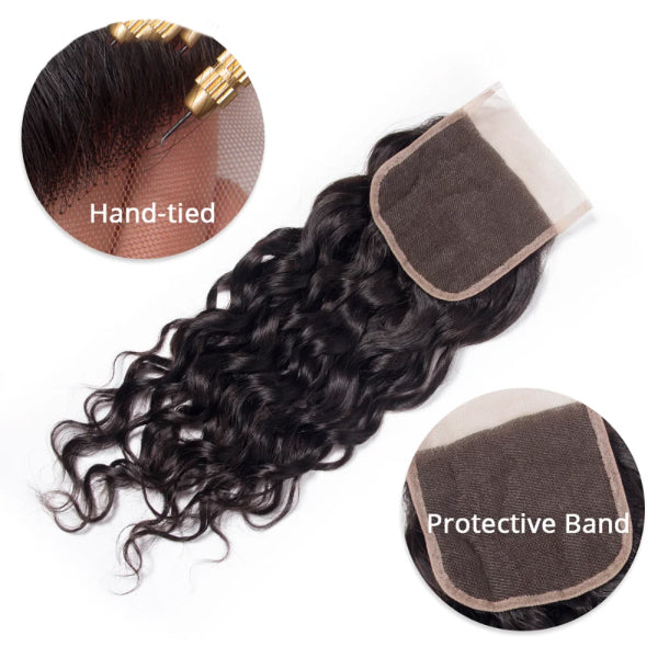 Straight Wavy Curly 3 Bundles With 4x4 Lace Closure Natural Black Virgin Human Hair