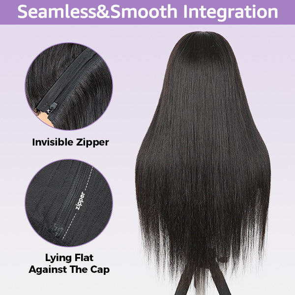 24h Shipping | HairHive Block Wig Straight Hair Bleached Knots Wig With Optional Replaceable Zip Lace Tops