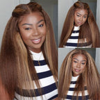HairHive Kinky Straight Highlight Brown Color Wear Go Glueless Wigs 7x5 Lace Pre-Cut Lace Preplucked Human Hair Wigs