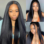 HairHive Yaki Straight Invisi-Drawstring Flexible Fit 360 Glueless Wig Pre-Cut Lace Pre Bleached Knots