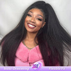 HairHive Yaki Straight Invisi-Drawstring Flexible Fit 360 Glueless Wig Pre-Cut Lace Pre Bleached Knots