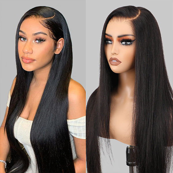 Silk Straight Glueless Pre-Bleached Knots Elastic Drawstring 13x4 13x6 HD Lace Frontal Wig 100% Human Hair Wear Go Wig