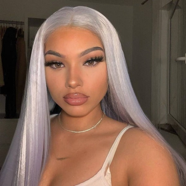 Grey Color Human Hair Wigs Ash Gray Brazilian Straight 13x4 4x4 Lace Front Wigs Preplucked for Women