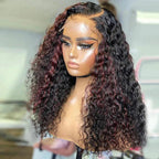 Highlight 1B/99J Colored Water Wave Human Hair 13x4 Skin Melt Lace Front Wigs Natural Hairline Preplucked with Baby Hair