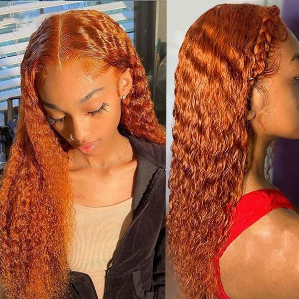Ginger Human Hair Lace Front Wigs Ginger Orange Deep Wave 13x4 Transparent Lace Front Wigs Real Hair Wigs