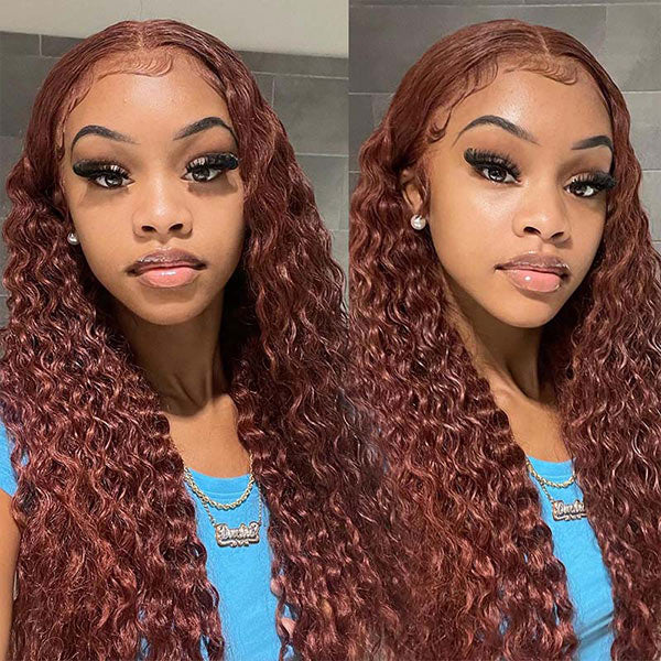 3 In 1 Half Wig | Reddish Brown Water Wave Wear Go Half Wig Daily Wear Drawstring Flip Over Wig