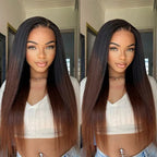 Yaki Straight Chestnut Brown Ombre Glueless V Part Wig With Invisi Drawstring