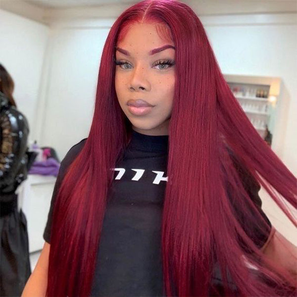Pre-cut Lace Wig Straight Hair 99J Burgundy Color Wear Go Glueless Wig 7x5 Lace Wig Preplucked with Natural Hairline