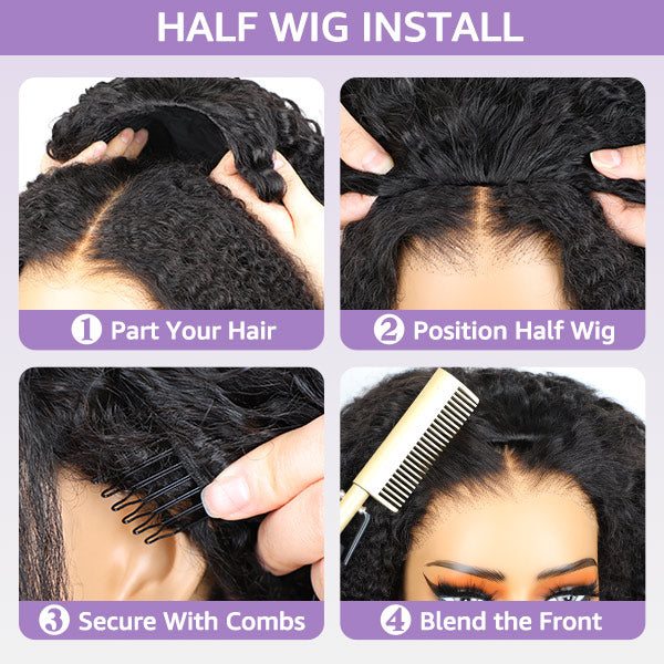 3 In 1 Half Wig | Afro Curly Flexible Fit Wear Go Half Wig With Drawstring Natural Hairline Beginner Friendly