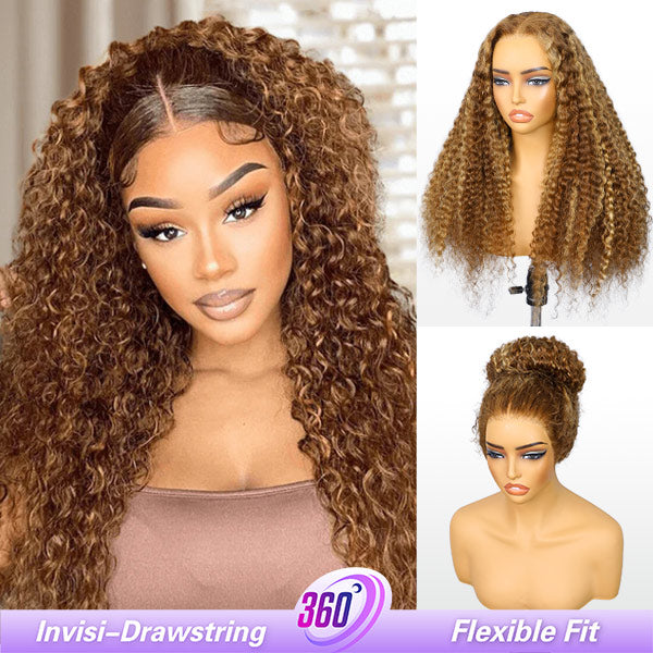 HairHive Water Wave Highlight Ombre 4/27 Wear Go Glueless Wig Pre-cut 360 Lace Frontal Wig