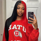 Straight Half Red and Half Black Color Wigs Preplucked Human Hair Lace Front Wigs Natural Hairline