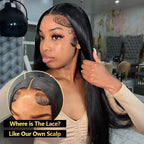 HairHive Straight Pre-Bleached Knots Elastic Drawstring Wear Go Glueless Wigs Pre Cut Lace 7x5 HD Lace Closure Wigs