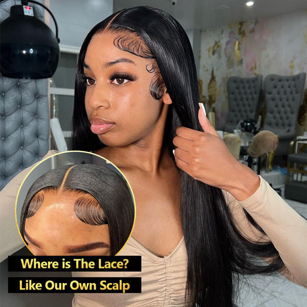 HairHive Straight Pre-Bleached Knots Elastic Drawstring Wear Go Glueless Wigs Pre Cut Lace 7x5 HD Lace Closure Wigs