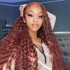 3 In 1 Half Wig | Reddish Brown Water Wave Wear Go Half Wig Daily Wear Drawstring Flip Over Wig