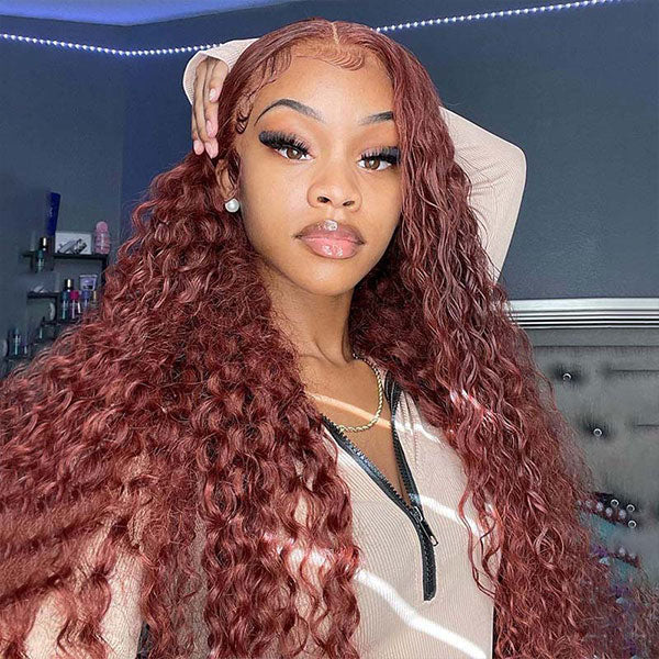 3 In 1 Half Wig | Reddish Brown Water Wave Wear Go Half Wig Daily Wear Drawstring Flip Over Wig