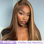 HairHive M-cap Straight Hair 4/27 Highlight Color Wear Go Glueless Wigs Invisible Knots Pre Cut 9x6 Lace Wigs