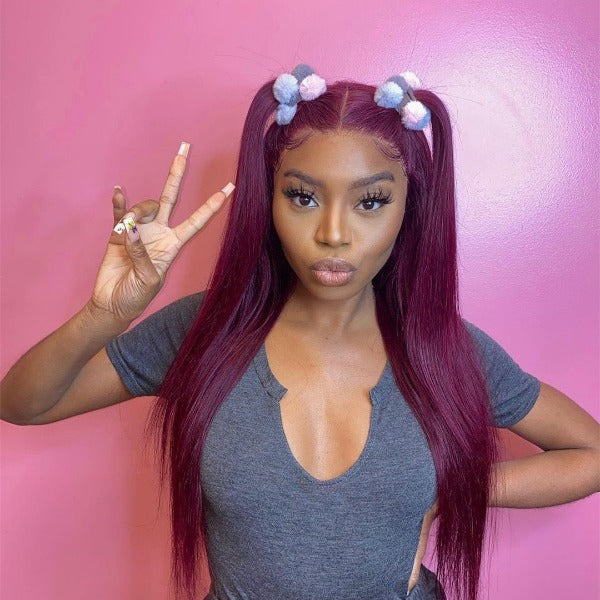 99J Burgundy Color 13x4 4x4 Lace Front & Closure Wig Straight Pre Plucked Human Hair Wigs for Women