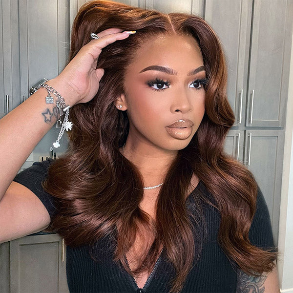 HairHive Glueless Chocolate Brown Layered Cut Face Framing Body Wave Pre-Cut Lace Wear Go Wig