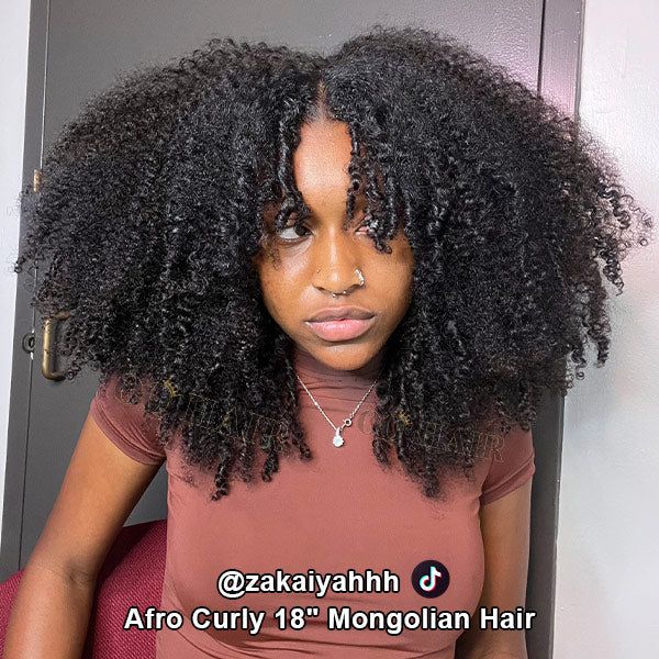 Afro Curly V Part Wig No Leave Out Thin Part Glueless Wigs Human Hair Wig