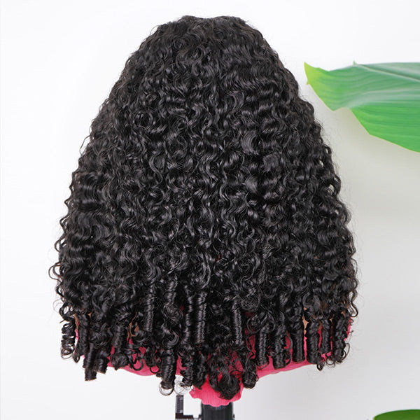 HairHive Burmese Curly Glueless Wigs Elastic Drawstring Snug Fit Wear Go Wigs With Finger Coils Ends