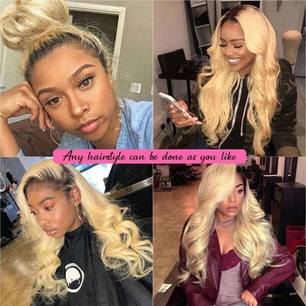 Blonde Ombre 1B/613 Hair Color 13x4 Lace Front Wig Colored Human Hair Wigs
