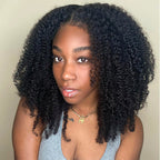 Kinky Curly V Part Wig No Leave Out Thin Part Glueless Wigs Human Hair Wig