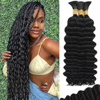 Unprocessed Deep Wave Bulk Human Hair Natural Color No Weft Boho Hair For Braiding 1/3/5 Packs