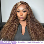 HairHive M-cap Kinky Curly 4/27 Highlight Pre Cut 9x6 Lace Wear Go Glueless Wigs Invisible Knots Human Hair Wig