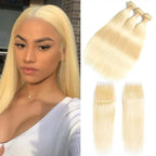 Straight 613 Blonde Color Bundles with 4x4 Lace Closure Human Virgin Hair