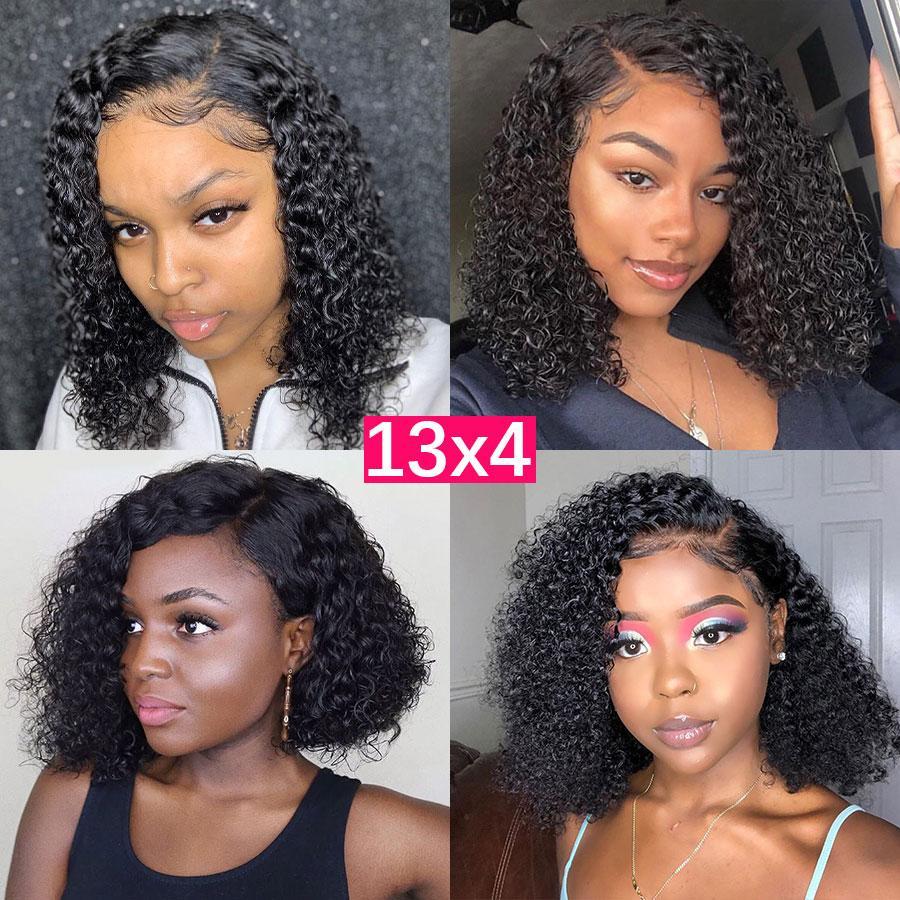 Short Bob Wigs Kinky Curly Human Hair 13x4 13x6 4x4 HD Lace Front Wigs Pre Plucked with Baby Hair Natural Black